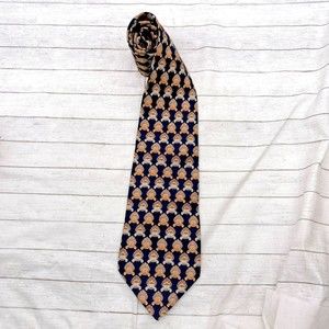 Anticoli Cesare Mens Tie Necktie Navy Blue Orange 100% Silk Italy